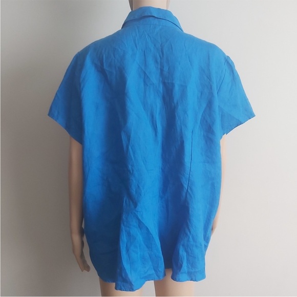 Ecologie linen top size 2X blue button down short sleeves collared shirt - Picture 6 of 11